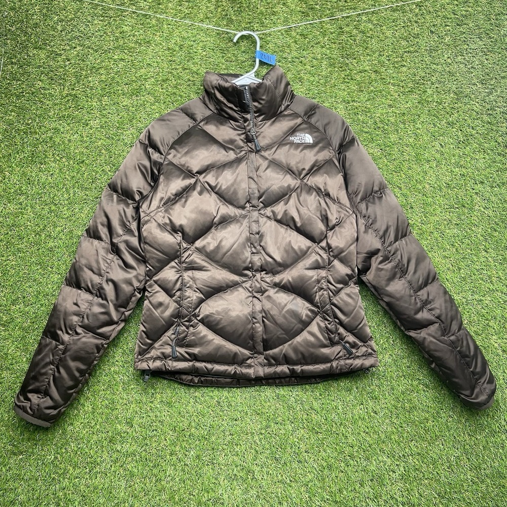 The North Face 550 Puffer Jacket Womens Small Quilted Goose Down Dark Brown Hike